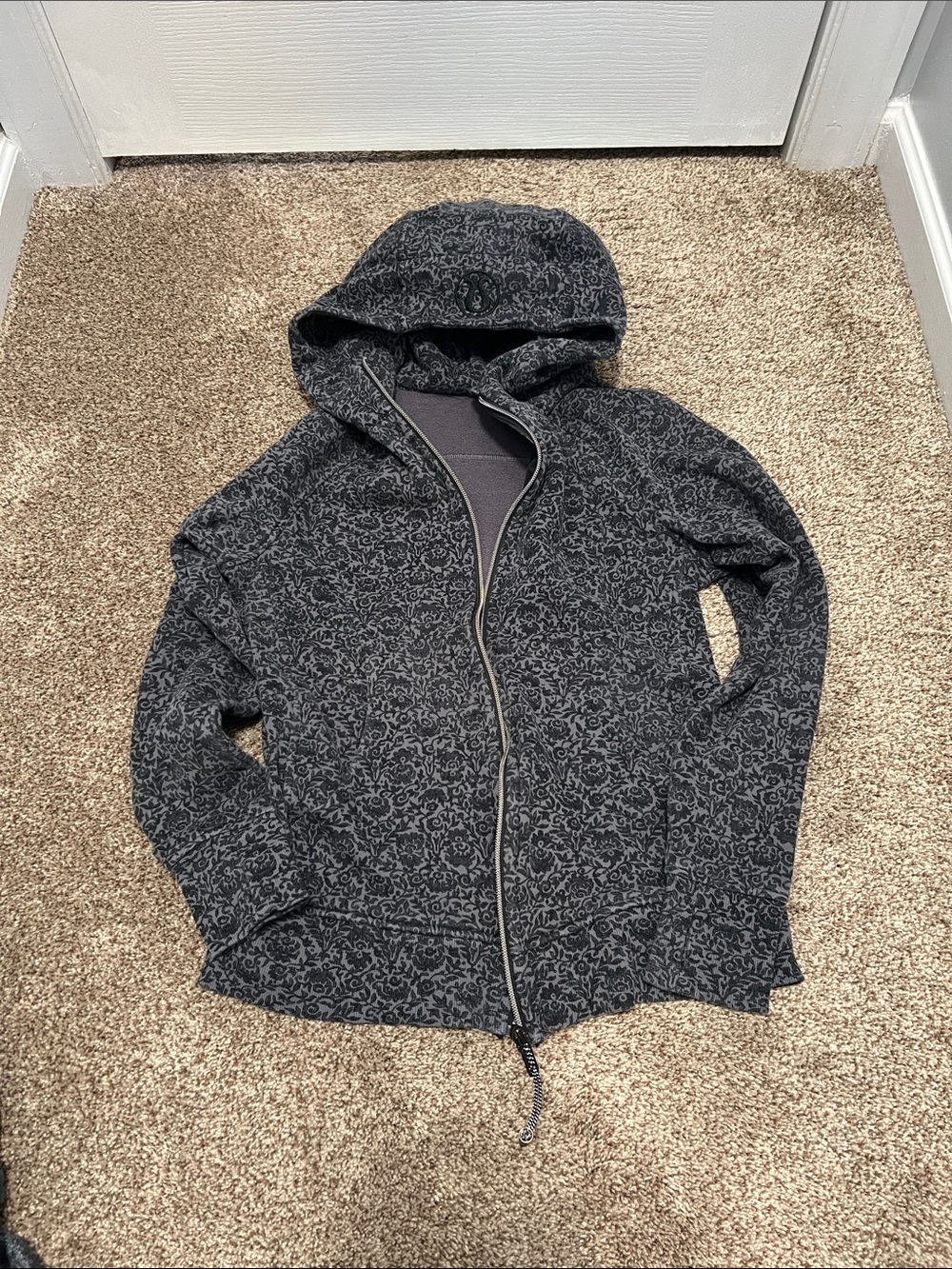 lululemon athletica Charcoal Gray Patterned Full-Zip Hoodie scuba